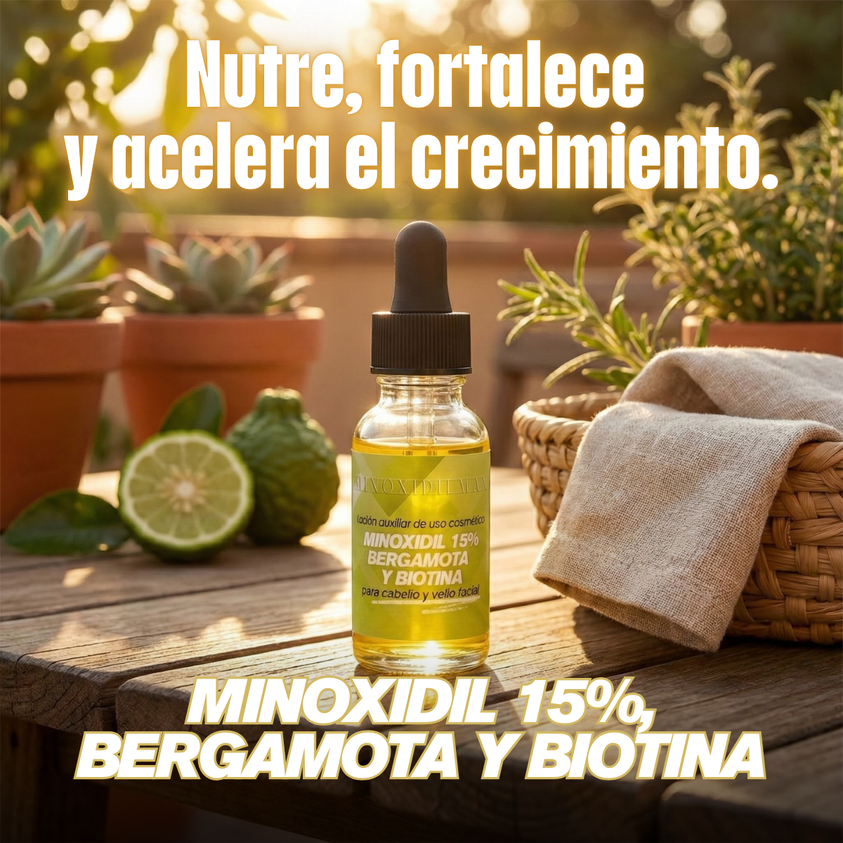 Loción Minoxidil 15% + Bergamota + Biotina Para Cabello Y Barba