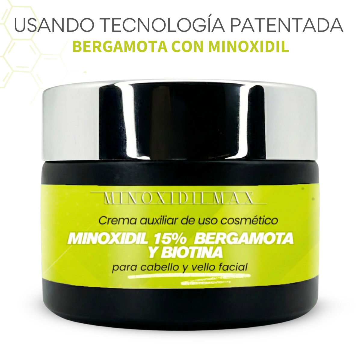 Crema Minoxidil 15% + Bergamota + Biotina para Cabello Y Barba kit 3