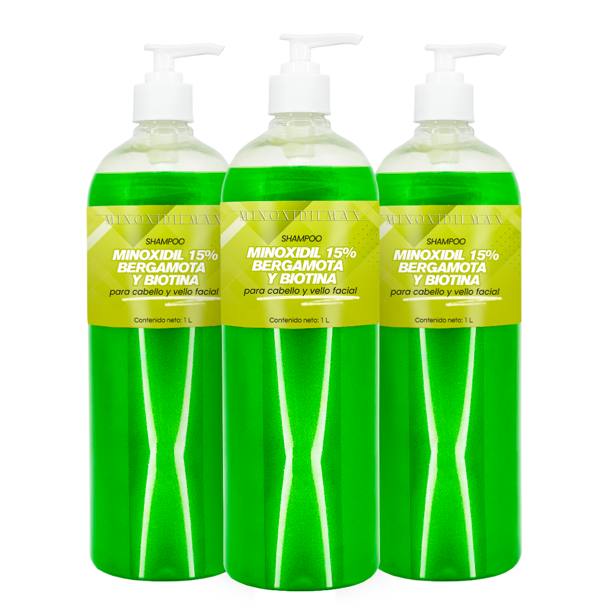 Shampoo Minoxidil 15% + Bergamota + Biotina para Cabello Y Barba