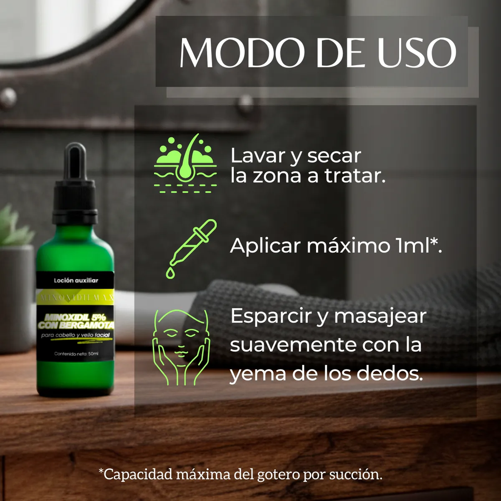 Locion Minoxidil 5% Y Bergamota Auxiliar 50ml Para Barba