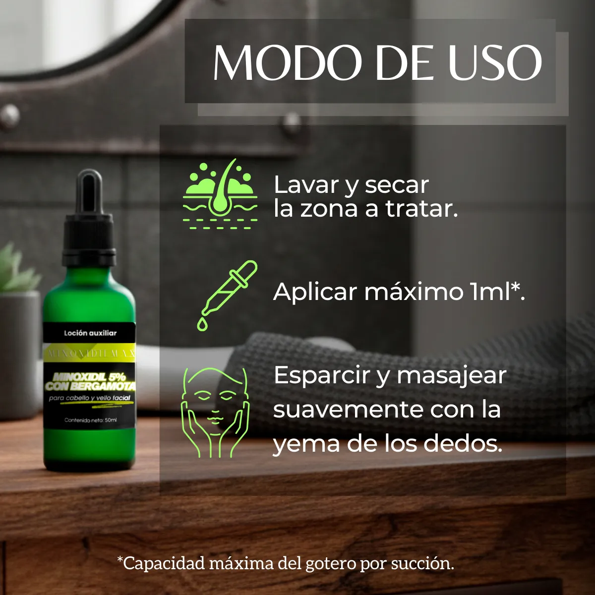 Locion Minoxidil 5% Y Bergamota Auxiliar 50ml Para Barba