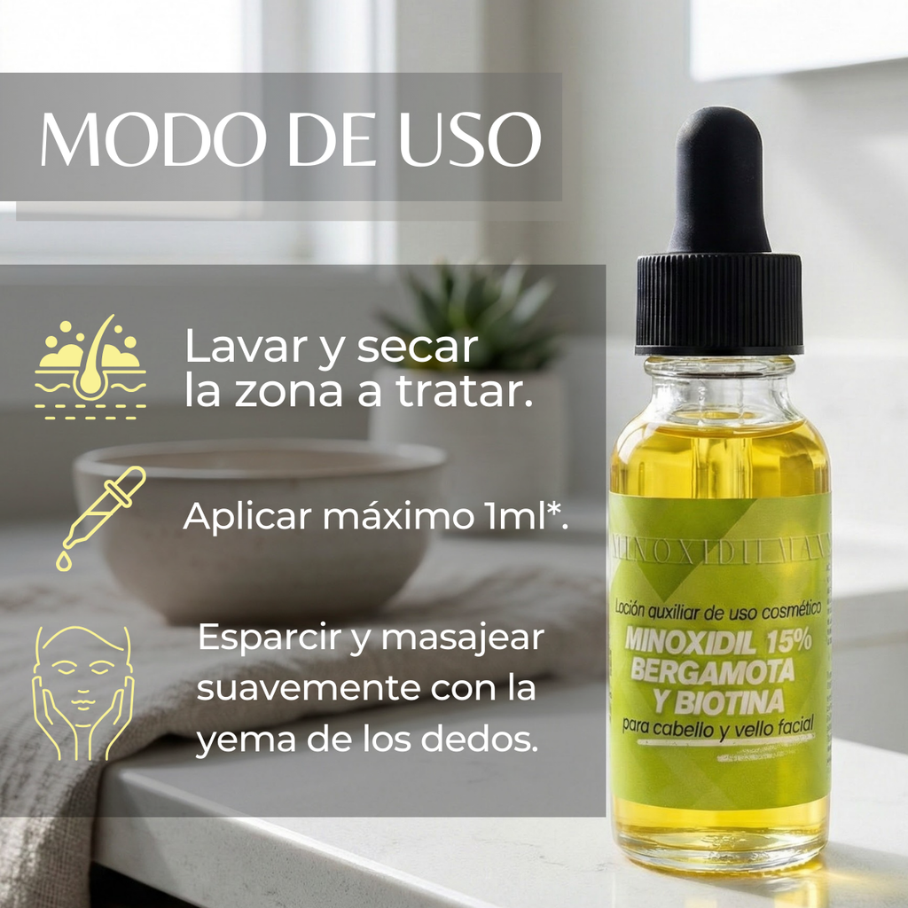 Loción Minoxidil 15% + Bergamota + Biotina Para Cabello Y Barba 10 piezas