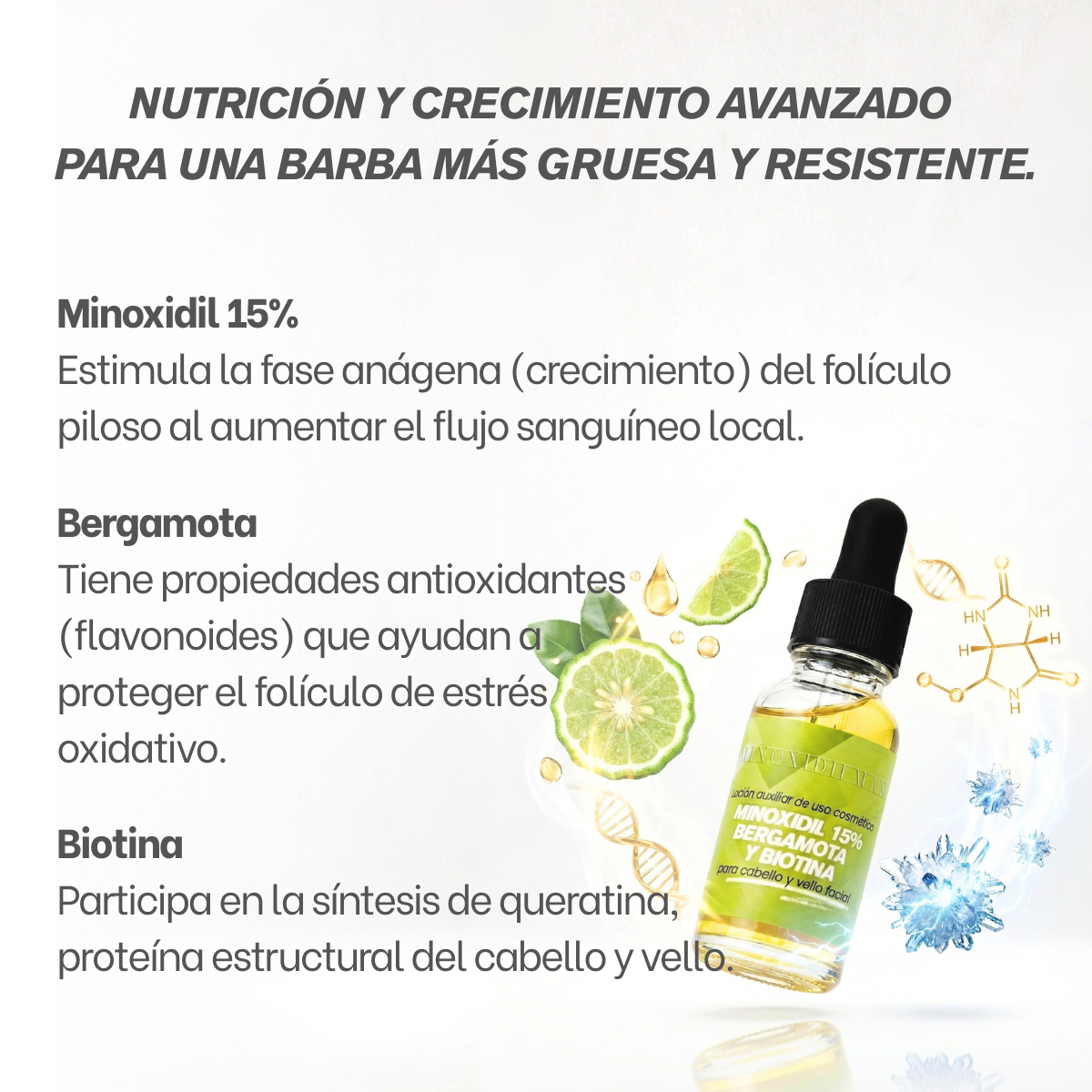 Loción Minoxidil 15% + Bergamota + Biotina Para Cabello Y Barba 10 piezas