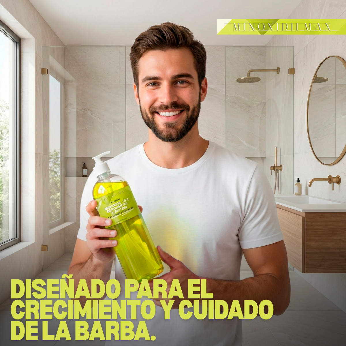 Shampoo Minoxidil 15% + Bergamota + Biotina para Cabello Y Barba