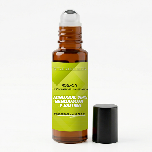 Roll-On Minoxidil 15% + Bergamota + Biotina Para Barba 25ml