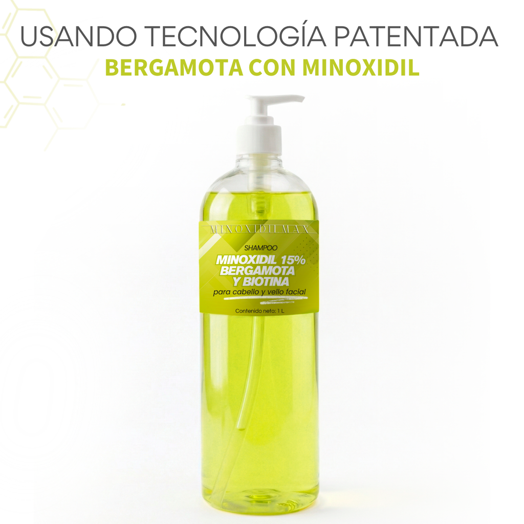 Shampoo Minoxidil 15% + Bergamota + Biotina para Cabello Y Barba