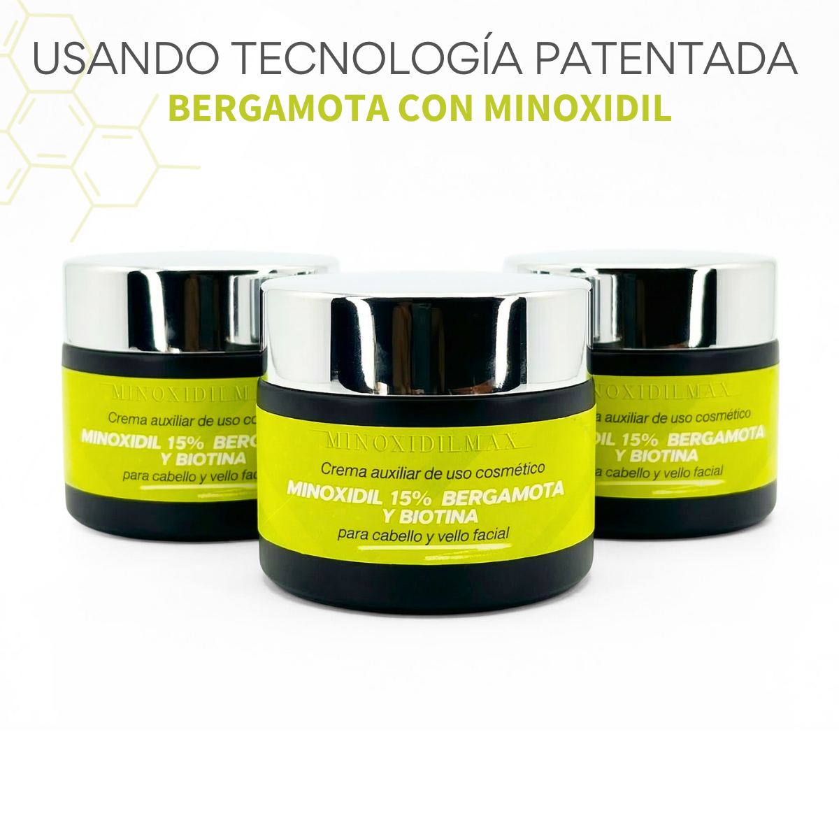 Crema Minoxidil 15% + Bergamota + Biotina para Cabello Y Barba kit 3