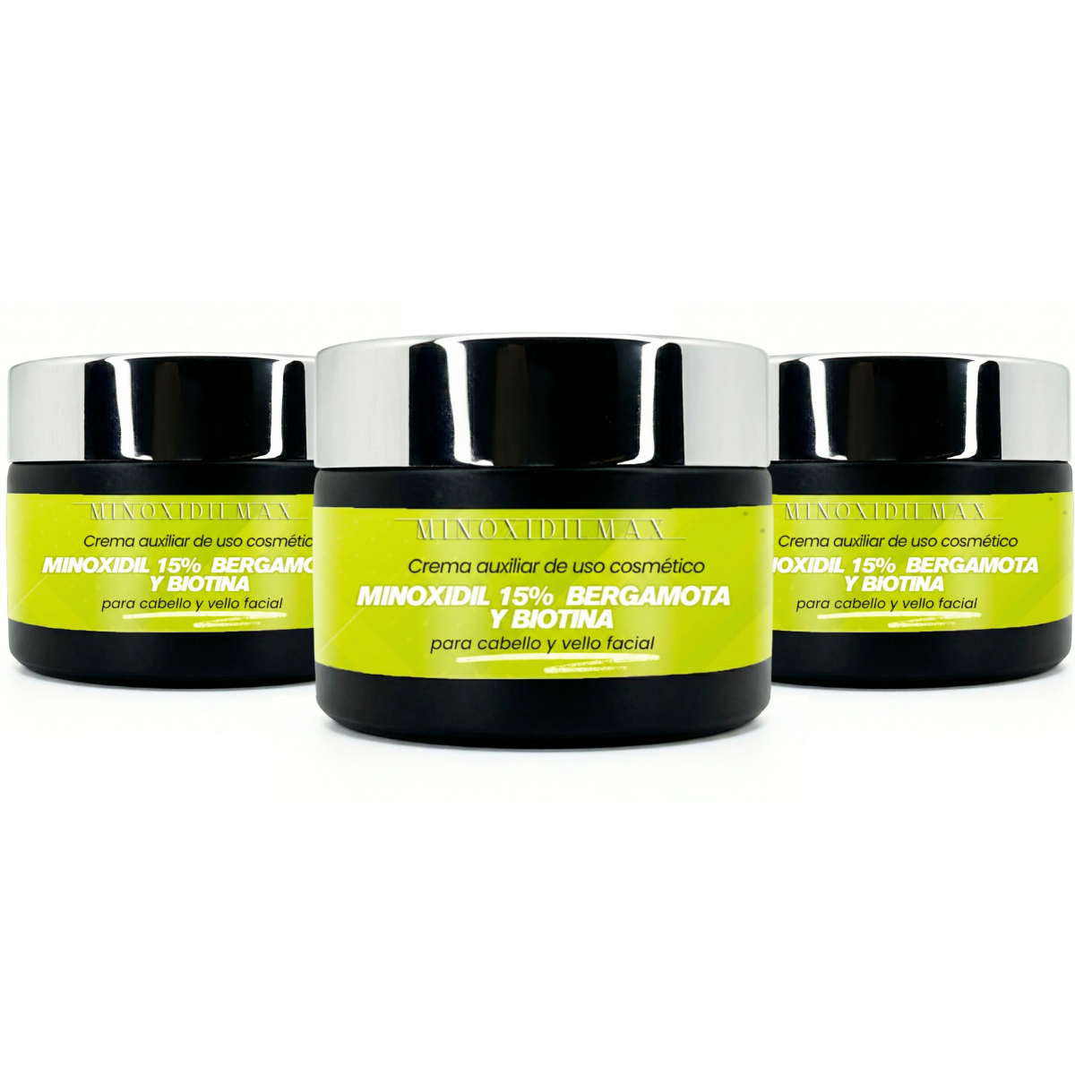 Crema Minoxidil 15% + Bergamota + Biotina para Cabello Y Barba kit 3