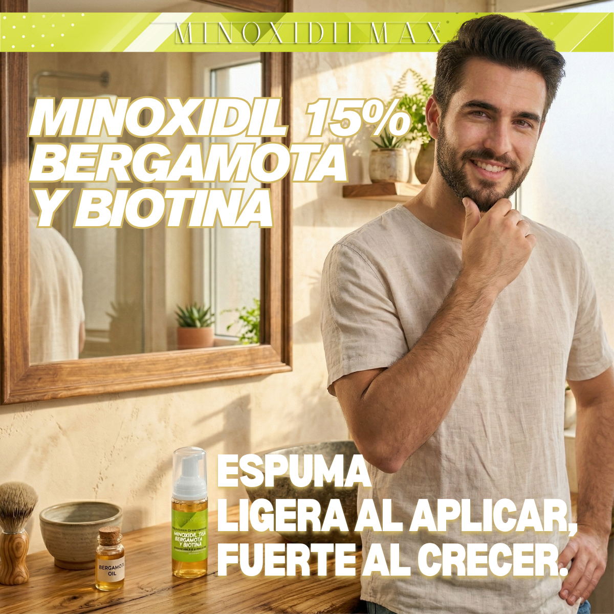 Espuma Minoxidil 15% + Bergamota + Biotina Para Barba 50ml