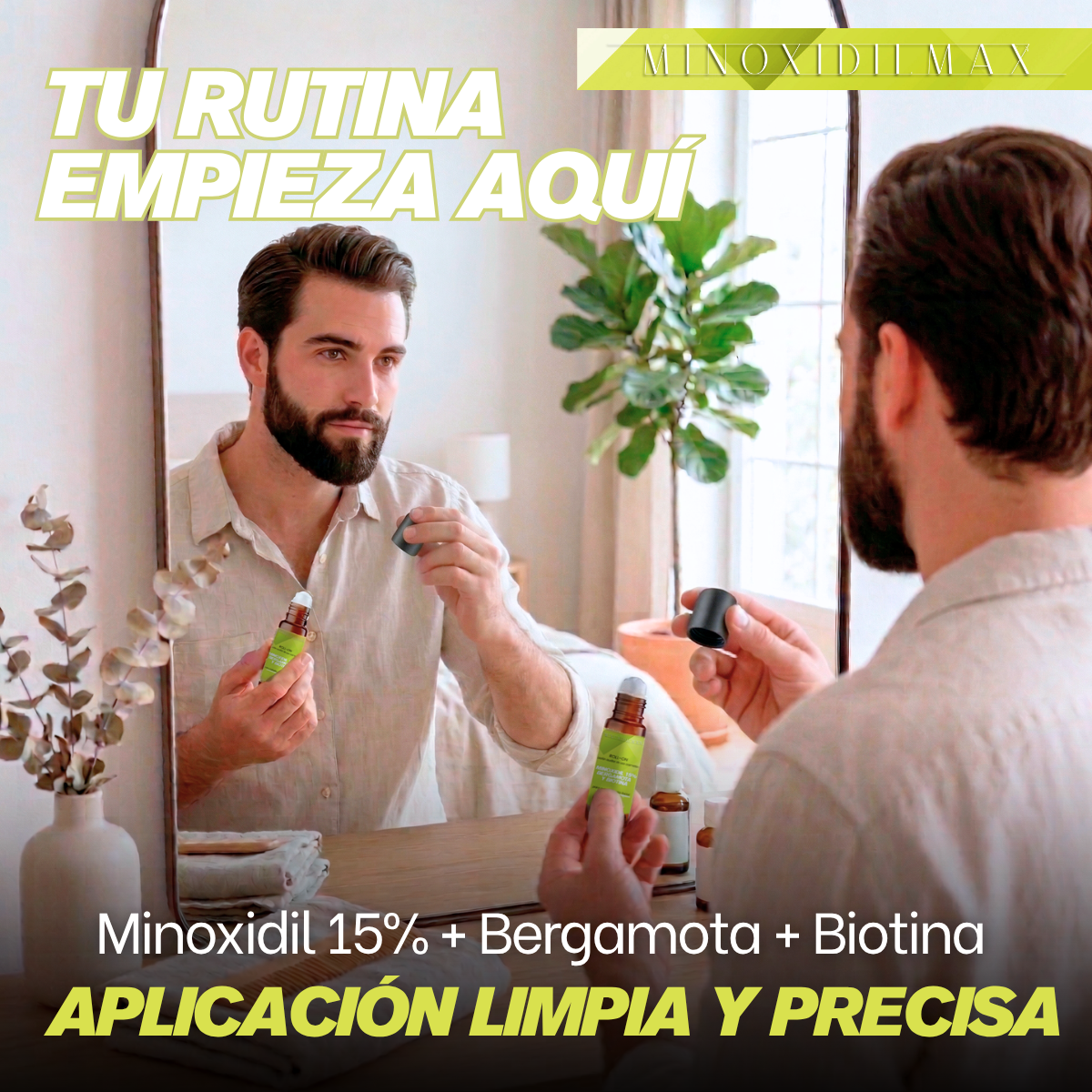 Roll-On Minoxidil 15% + Bergamota + Biotina Para Barba 25ml