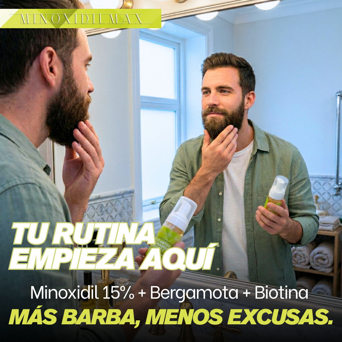 Espuma Minoxidil 15% + Bergamota + Biotina Para Barba 50ml
