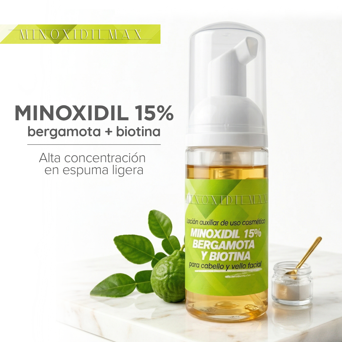 Espuma Minoxidil 15% + Bergamota + Biotina Para Barba 50ml