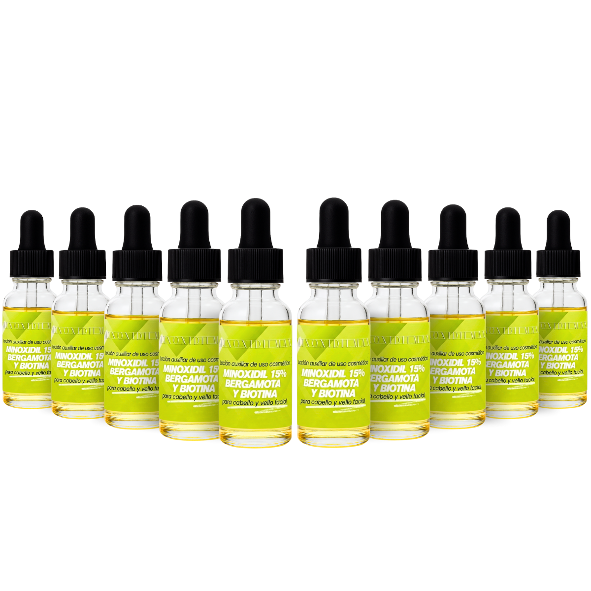 Loción Minoxidil 15% + Bergamota + Biotina Para Cabello Y Barba 10 piezas