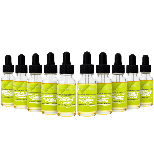 Loción Minoxidil 15% + Bergamota + Biotina Para Cabello Y Barba 10 piezas