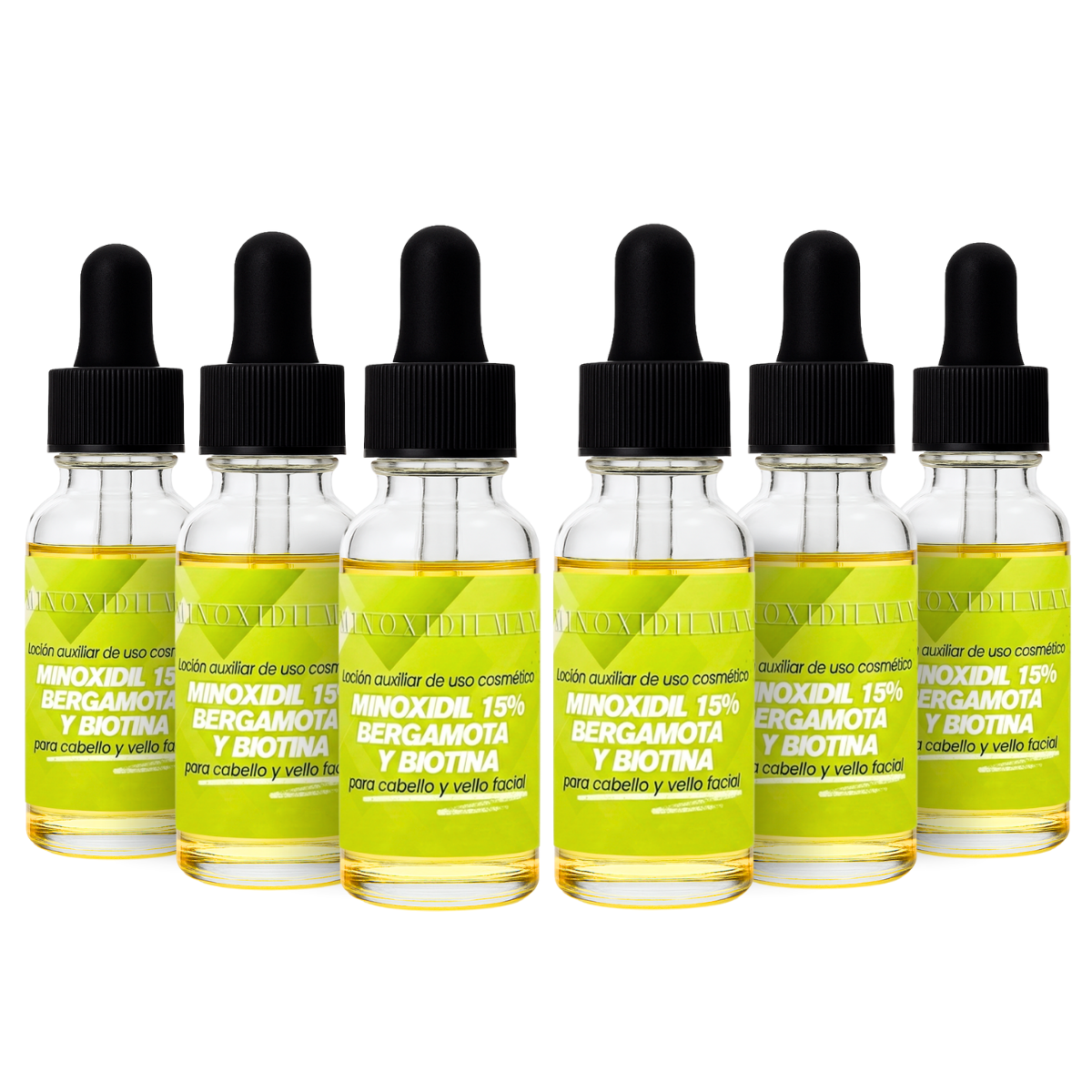 Loción Minoxidil 15% + Bergamota + Biotina Para Cabello Y Barba 6 piezas