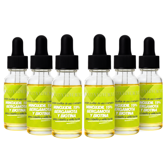 Loción Minoxidil 15% + Bergamota + Biotina Para Cabello Y Barba 6 piezas
