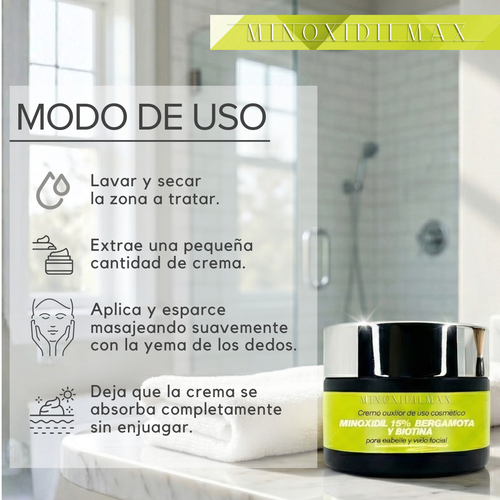 Crema Minoxidil 15% + Bergamota + Biotina para Cabello Y Barba kit 3