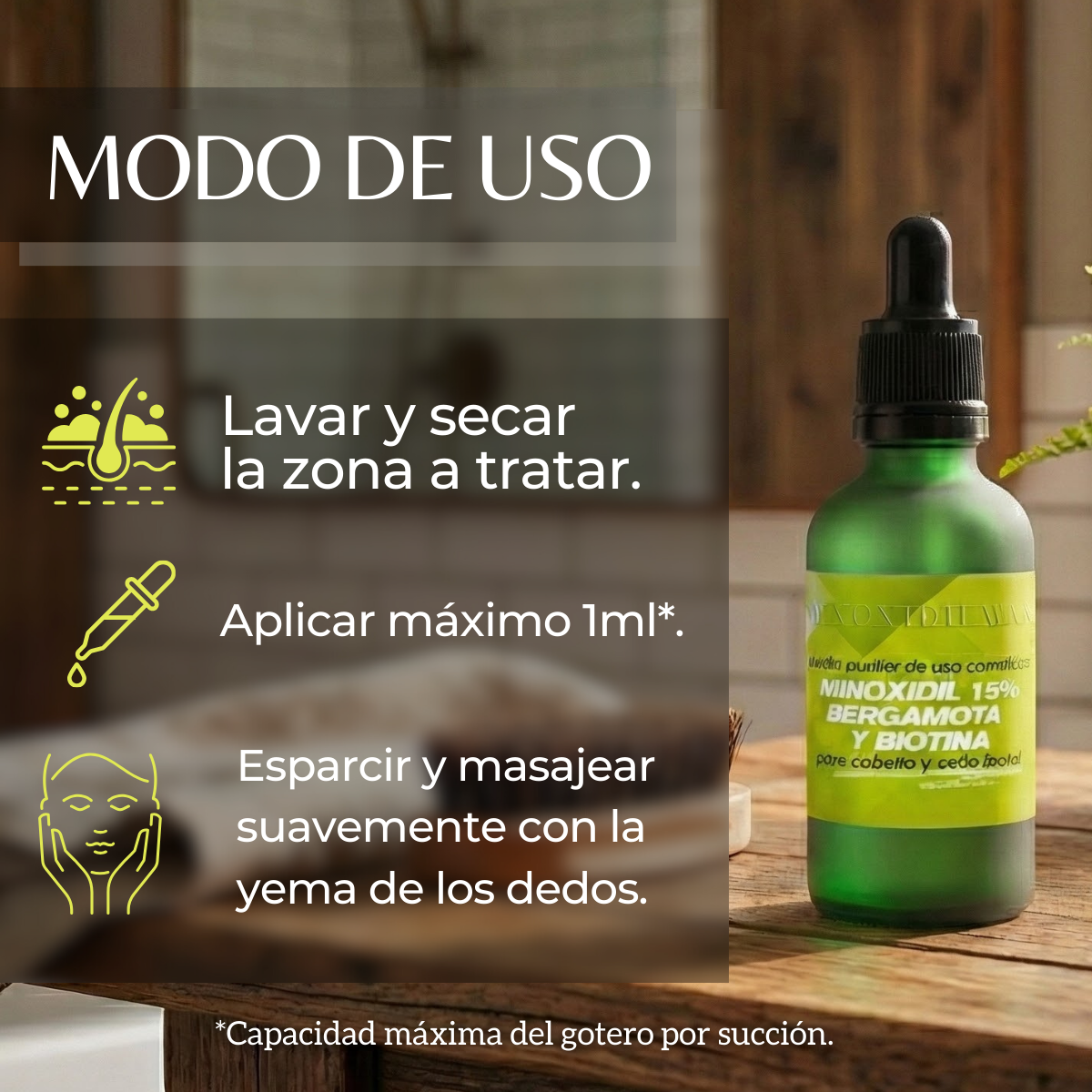 Loción Minoxidil 15% + Bergamota + Biotina Para Barba 50ml