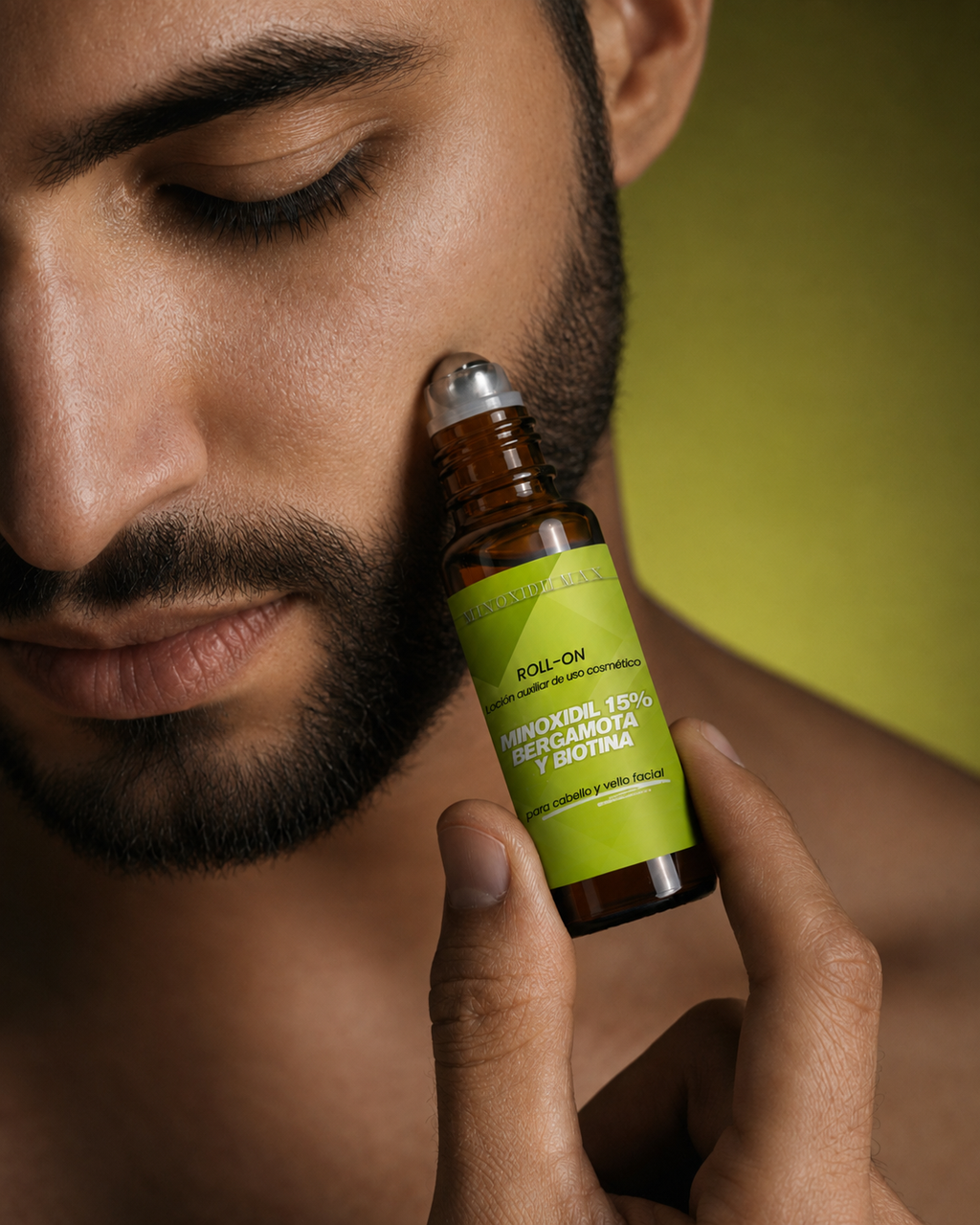 Roll-On Minoxidil 15% + Bergamota + Biotina Para Barba 25ml