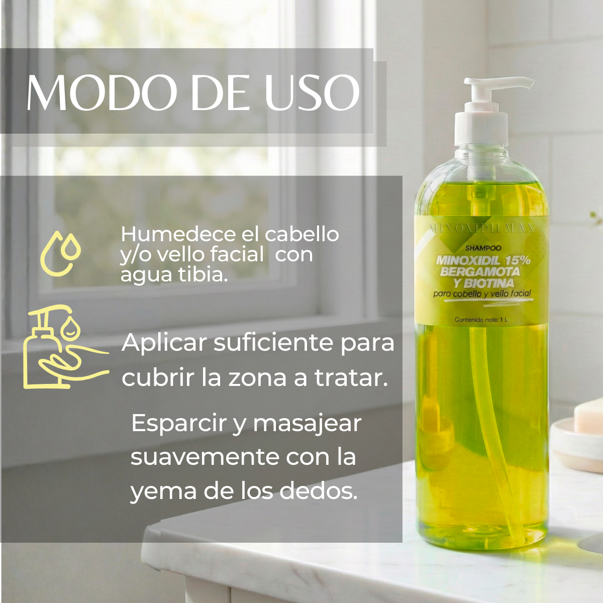 Shampoo Minoxidil 15% + Bergamota + Biotina para Cabello Y Barba
